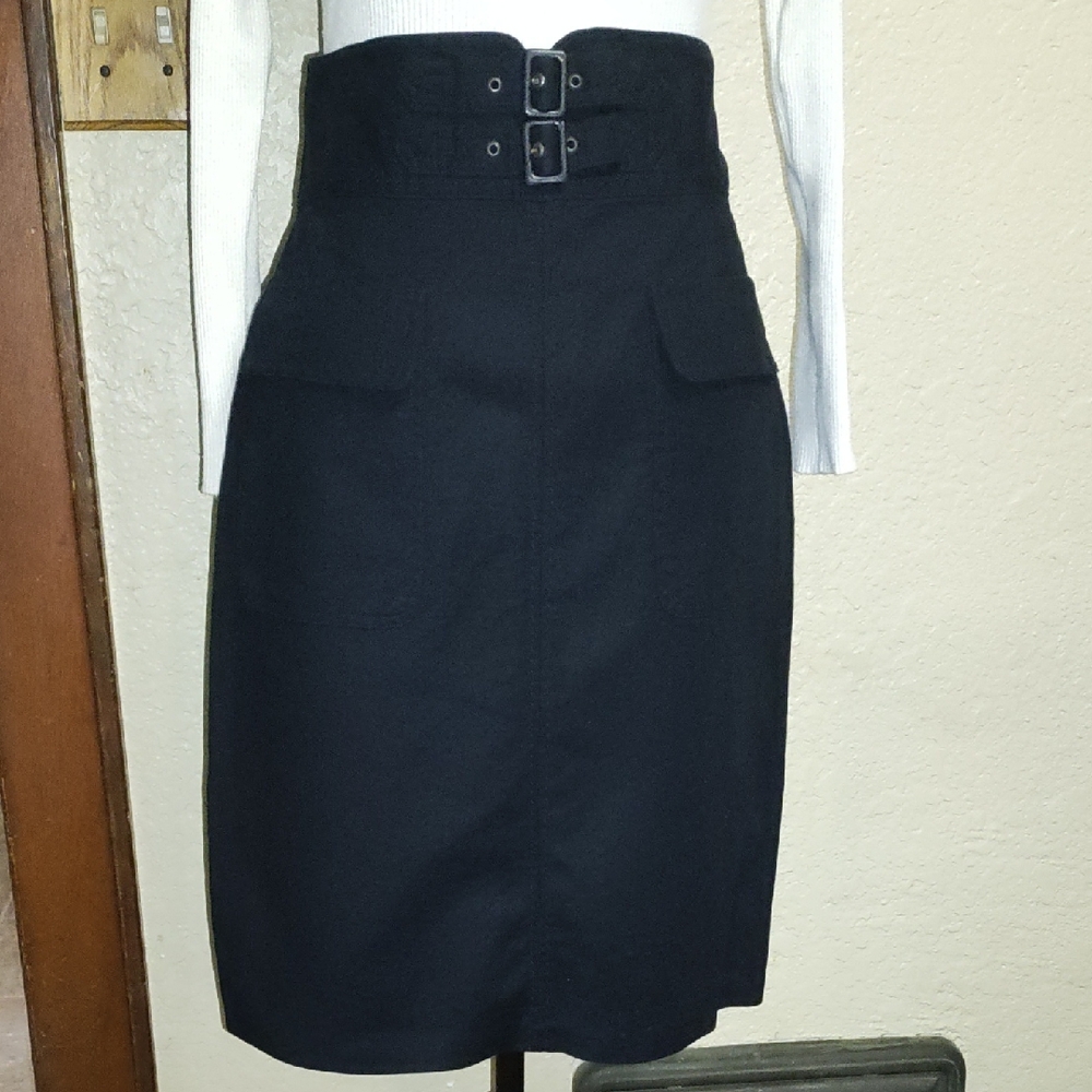 Black Pencil Skirt with Buckle Detail